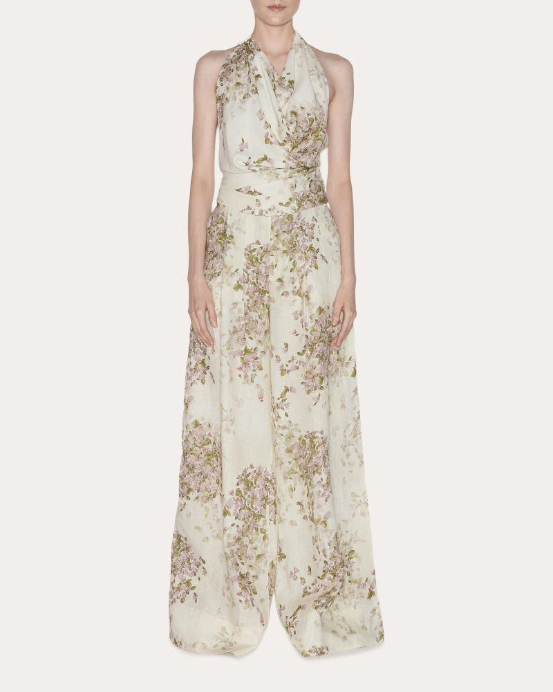 Lia Cohen Women's Being Floral Linen Pleated Wide-Leg Pants Cotton/Linen