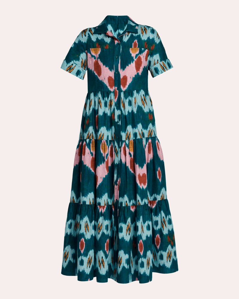 ERDEM Women's Ikat Cotton Tiered Midi Shirt Dress