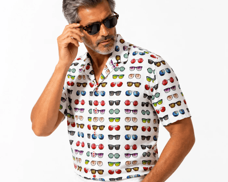 SUNGLASSES PATTERNED HAWAIIAN SHORT SLEEVE SHIRT