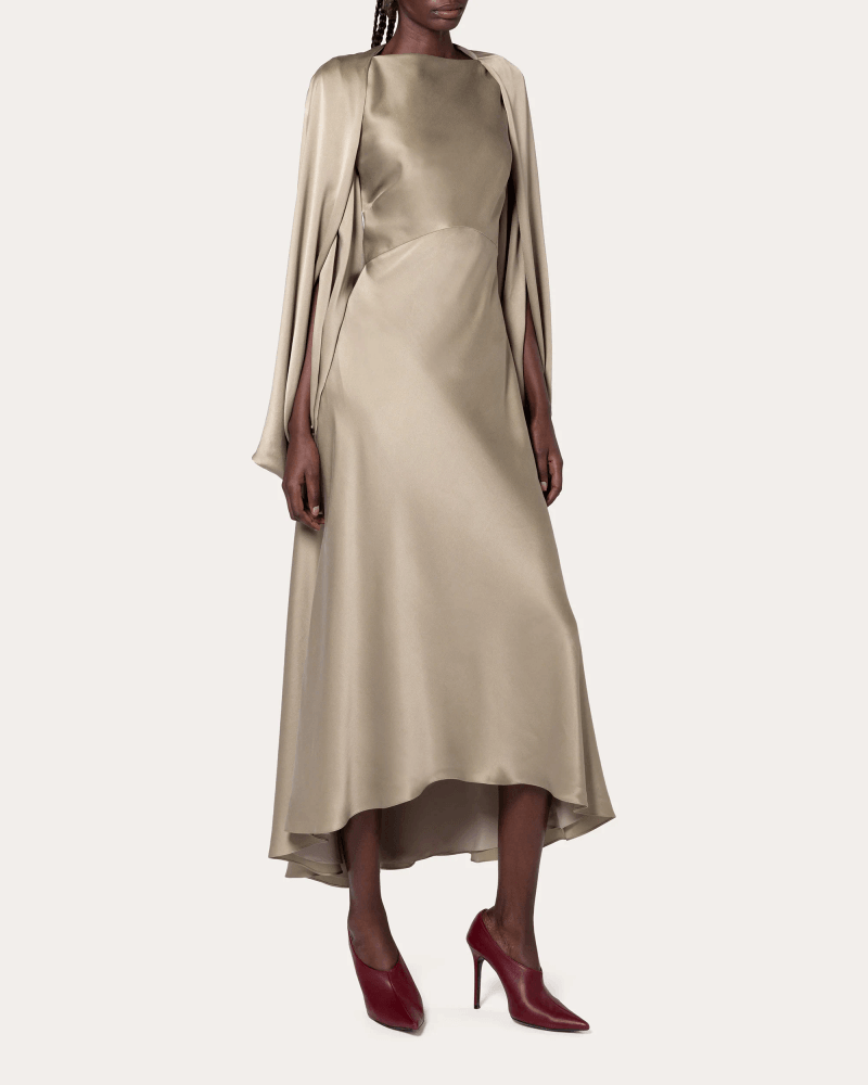 Roksanda Women's Koda Silk Satin Cape-Sleeve Midi Dress in Silver Silk/Acetate