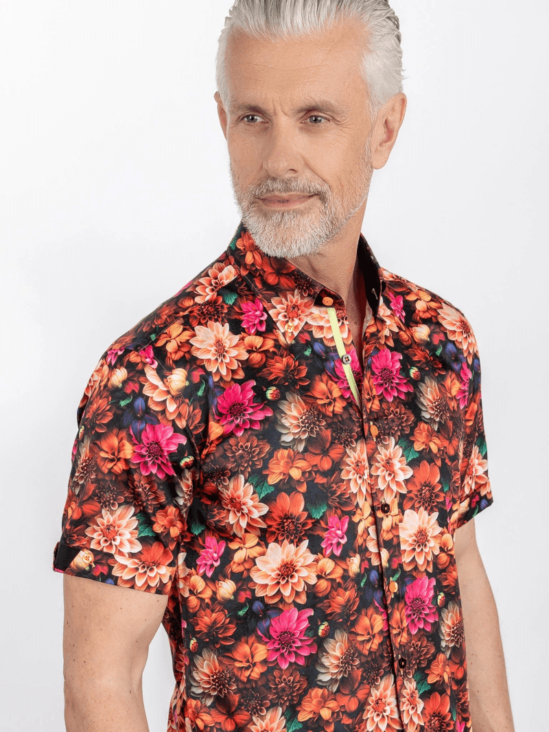 SUNSET FLORAL BLOOM PRINT MEN'S SHORT SLEEVE SHIRT