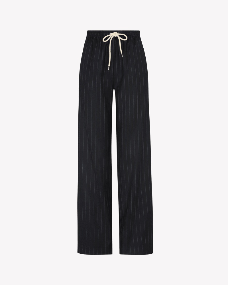 Cashmere Blend Slim Leg Jogger - Navy Blue Pinstripe