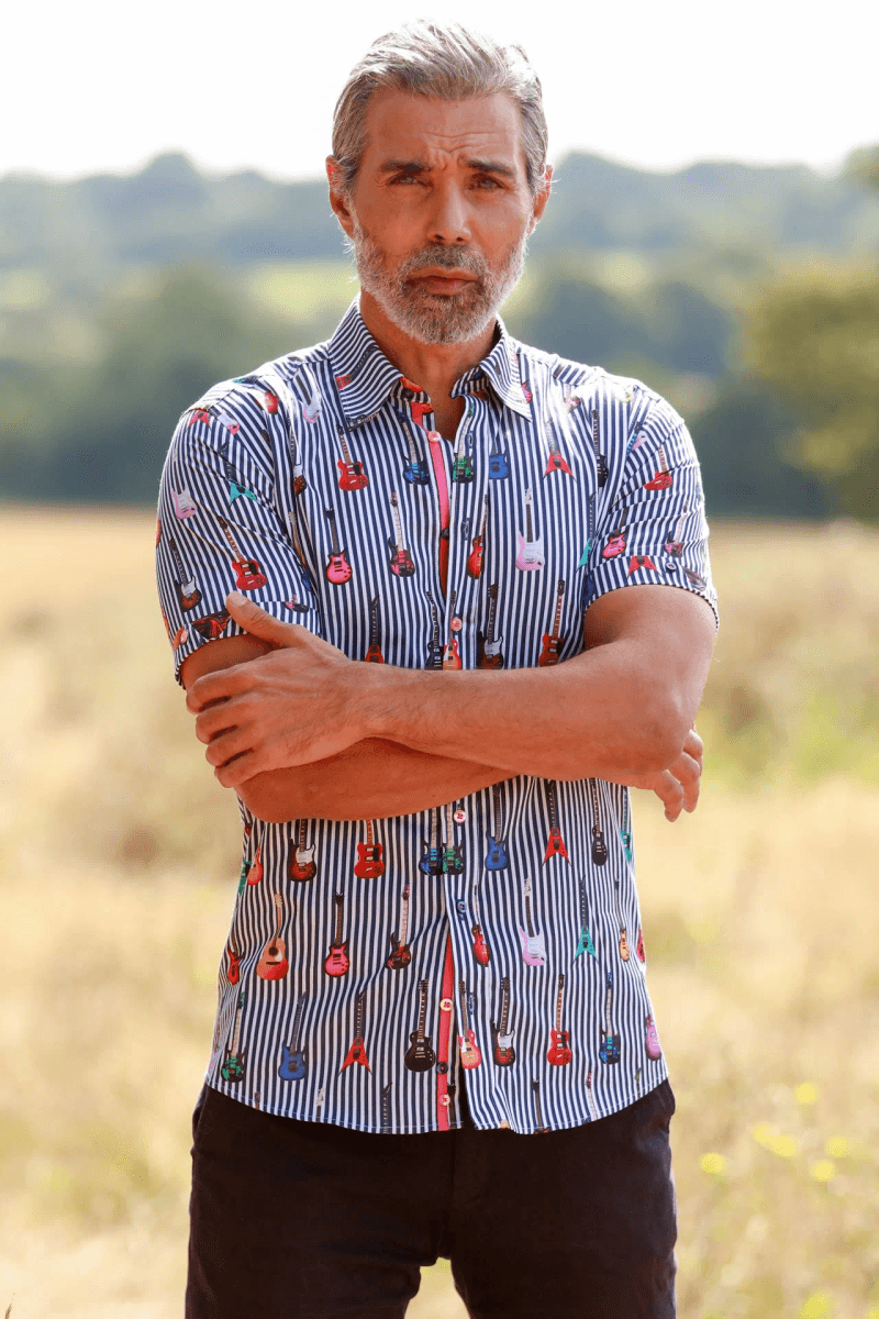 Guitar Stripe Print Short Sleeve Shirt
