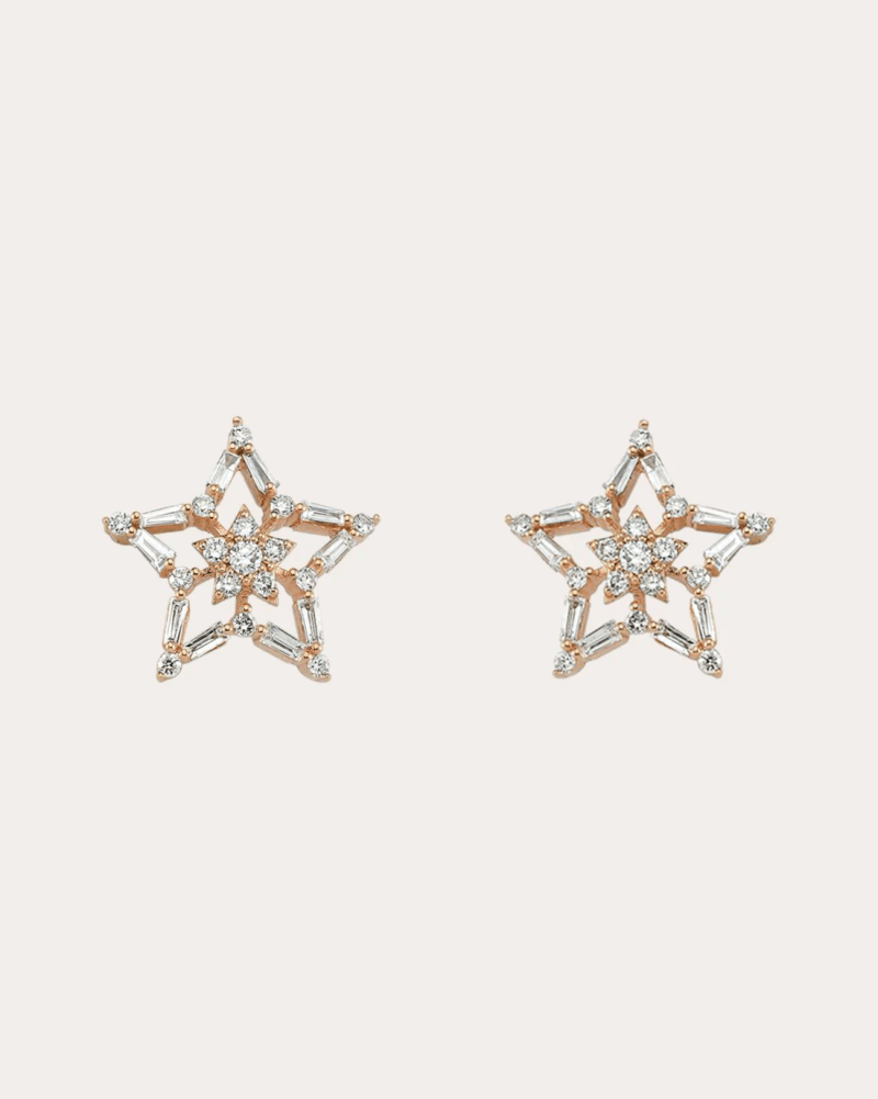 Bee Goddess Women's Diamond Sirius Star Stud Earrings in Rose Gold 14K Gold
