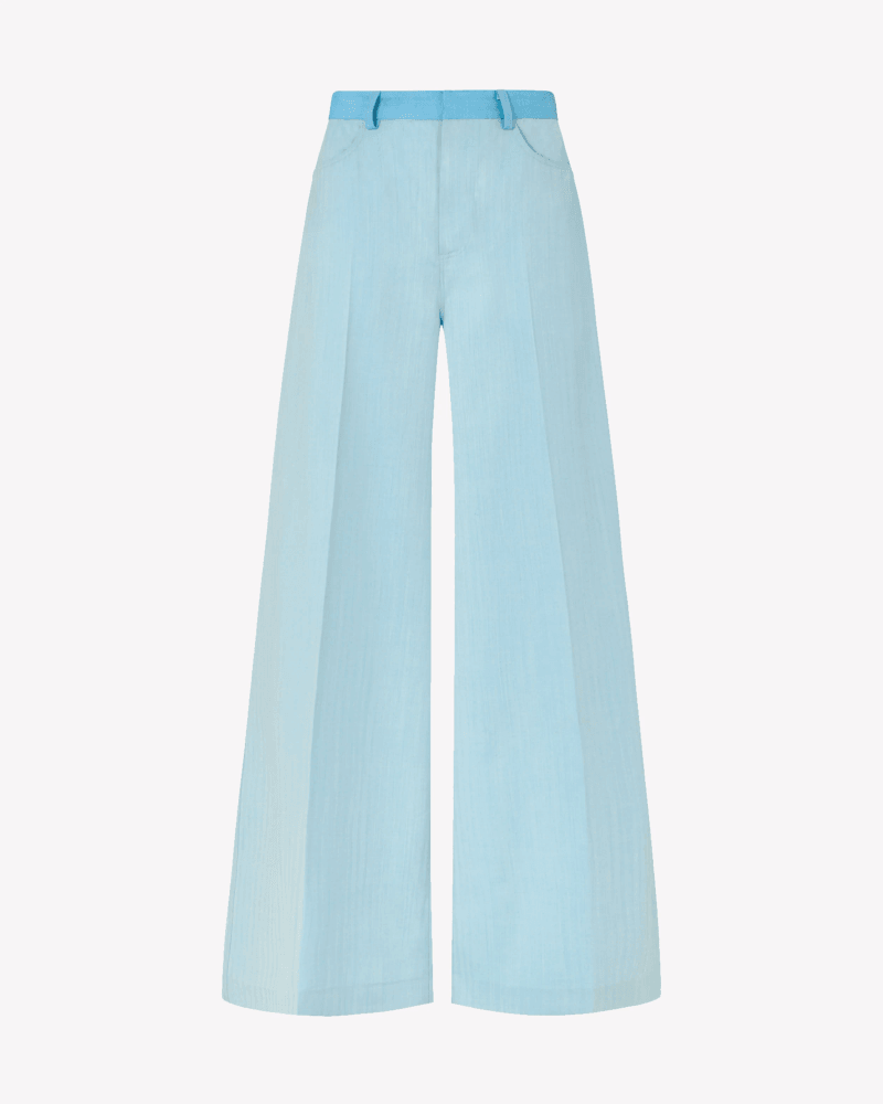 Wool Wide Leg Trouser - Sky Blue