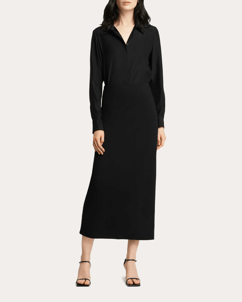 Argent Women's Jersey Knit Slim Midi Skirt in Black Wool/Viscose/Elastane