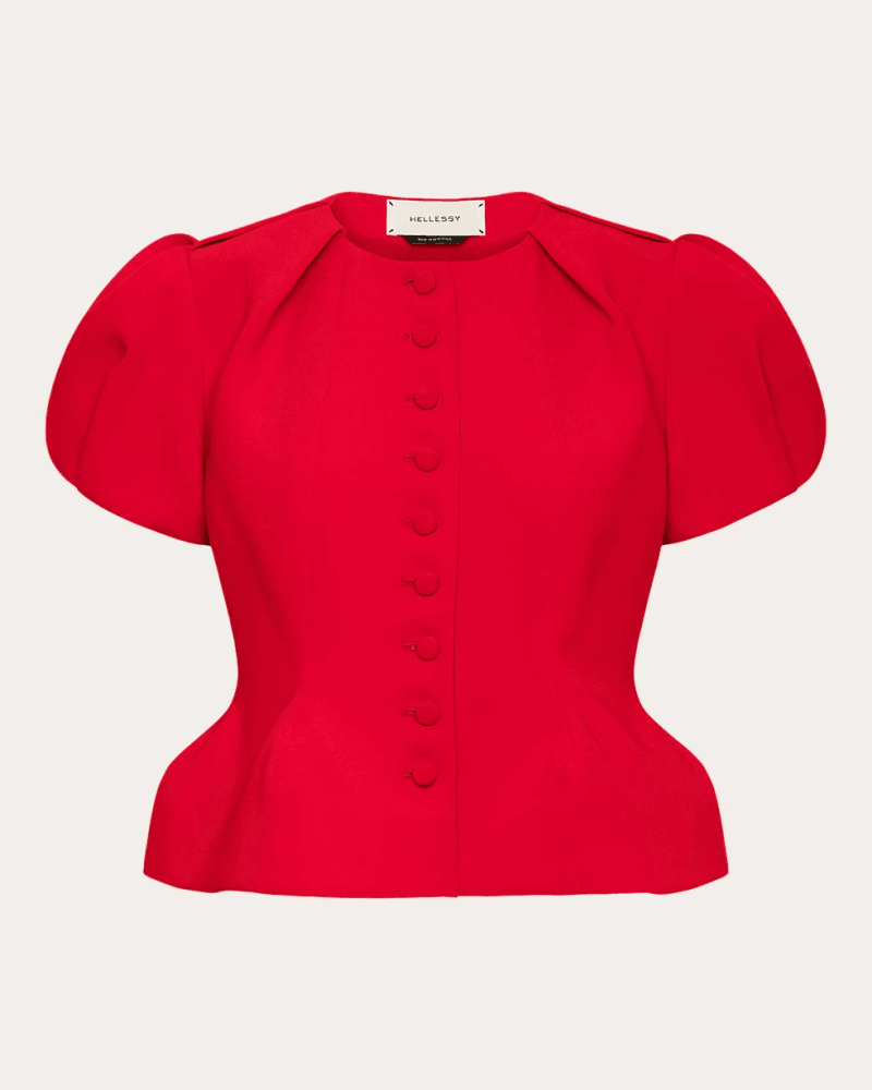 Hellessy Women's Nelly Crepe Short-Sleeve Peplum Jacket Top in Red Polyester/Acetate