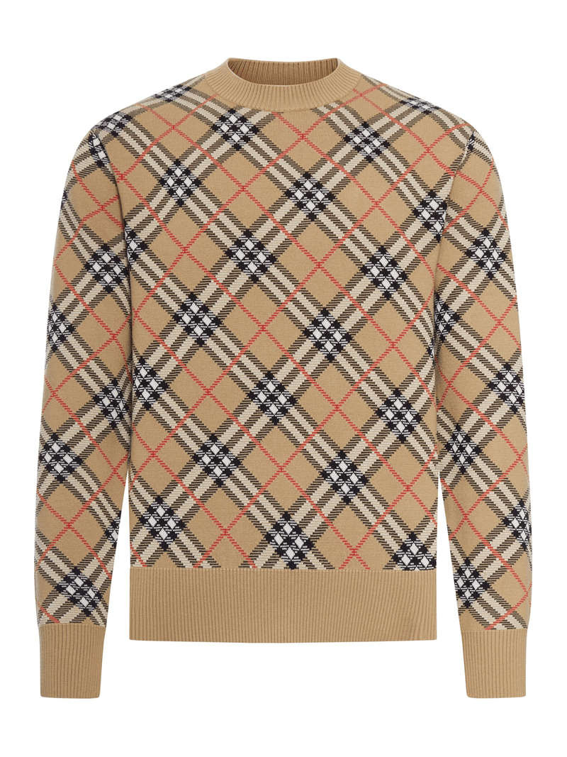 CHECKED COTTON AND WOOL PULLOVER - Burberry - Man