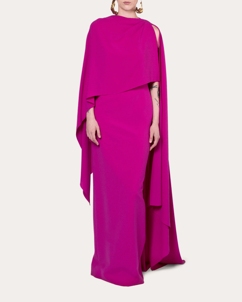 Roksanda Women's Demetria Crepe Draped Cape Gown in Fuchsia Polyester/Acetate/Silk