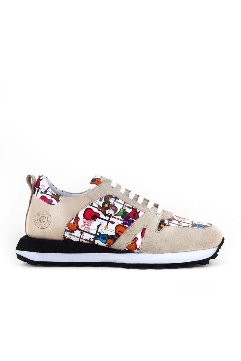 GUITAR PRINTED LEATHER AND SUEDE TRAINERS