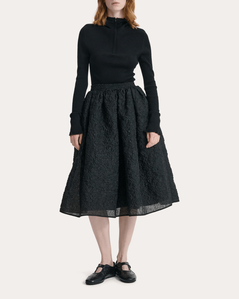 Cecilie Bahnsen Women's Mala Grasmere Matelassé Midi Skirt in Black Polyester/Polyamide