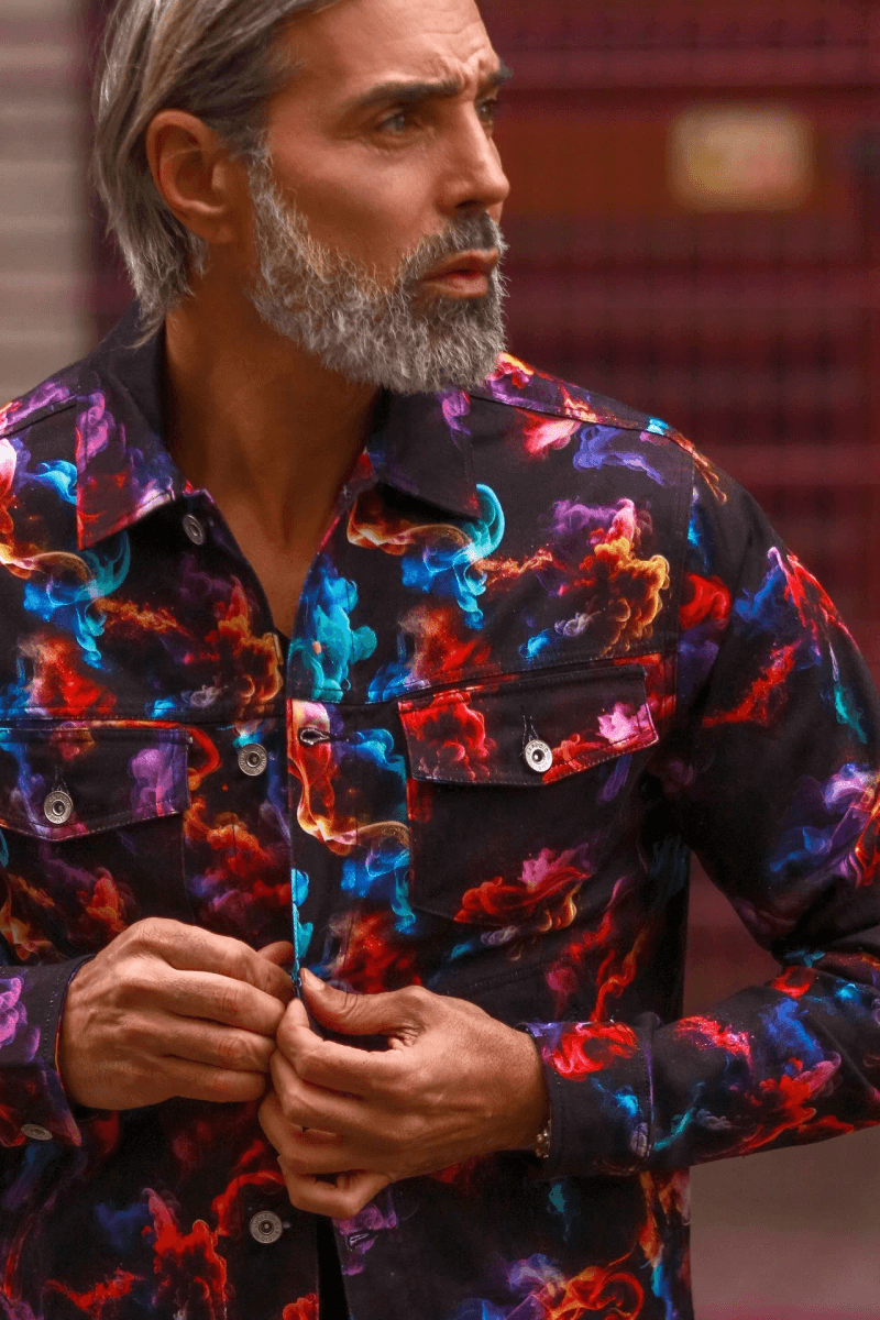SMOKE PRINT DENIM COTTON SHACKET