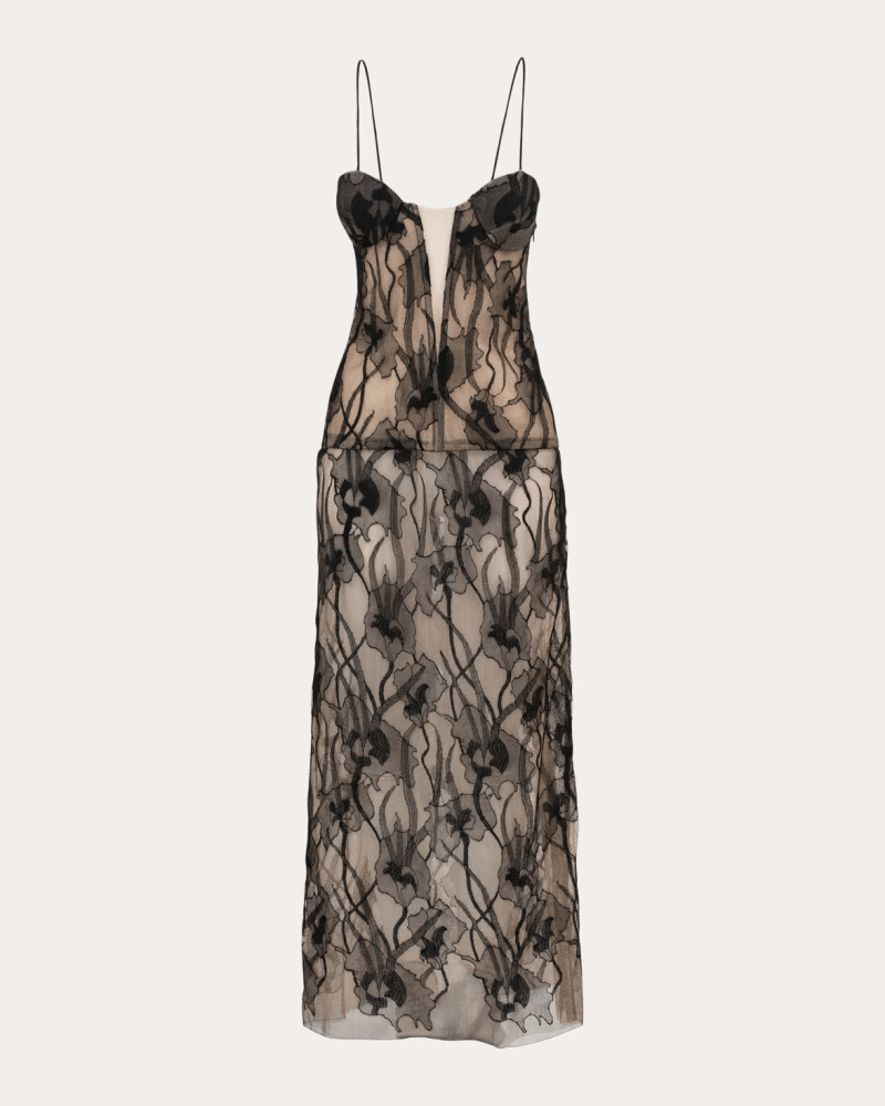 byVarga Women's Melanie Floral Lace Bustier Maxi Dress in Black Cotton/Polyamide
