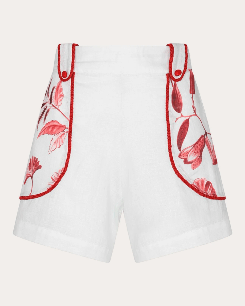 Aguaclara Women's La Vie Rouge Embroidered Linen Shorts