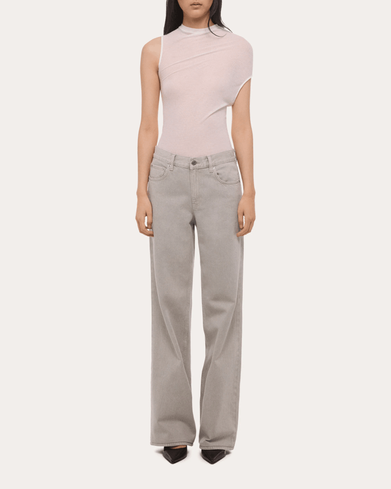 Helmut Lang Women's Seamed Straight-Leg Wardrobe Jeans in Grey Leather/Cotton/Denim