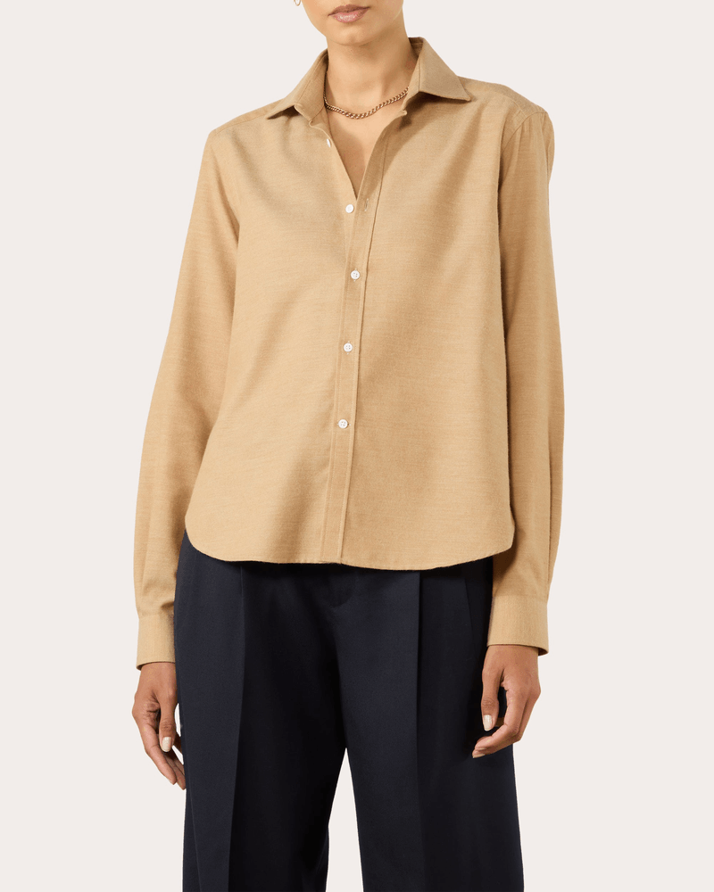 With Nothing Underneath Women's The Classic Brushed Cotton Wool Shirt in Caramel Wool/Cotton/Denim