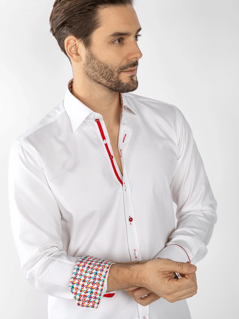 TEXTURED JACQUARD SHIRT W/ HOUNDSTOOTH INSERT