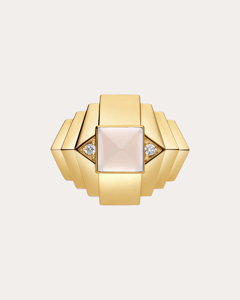 STATEMENT Paris Women's Diamond & Pink Opal Rockaway Mini Pyramid Ring in Yellow Gold & Pink Opal 18K Gold