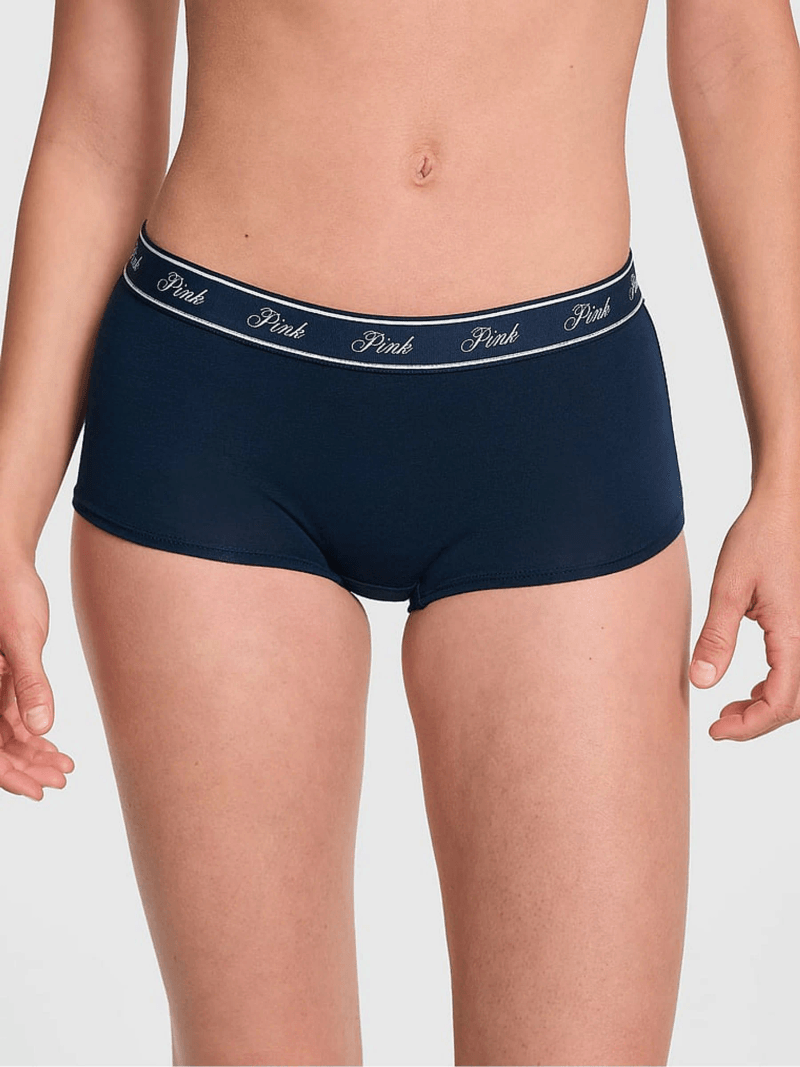 Victoria's Secret PINK Noir Navy Blue Boyshort Cotton Logo Knickers