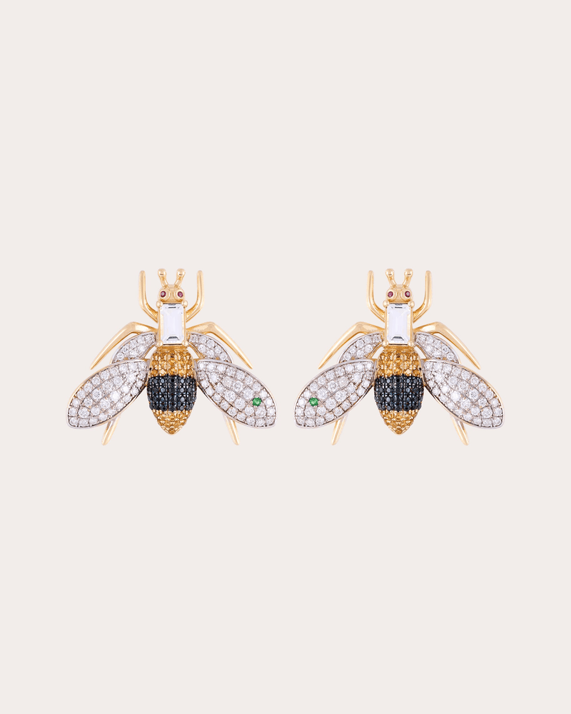 Nelly Rojas Women's Yellow Topaz & Onyx Véspula Stud Earrings in Gold 18K Gold