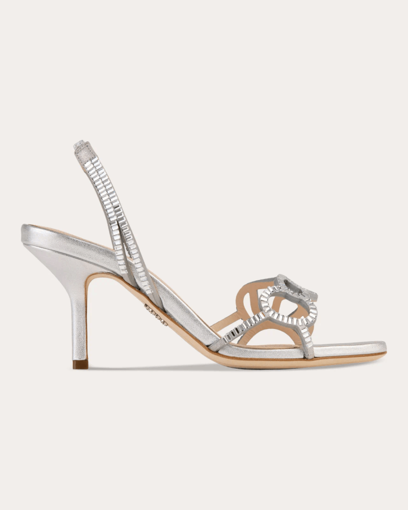 RODO Women's Pearle 75 Embellished Metallic Leather Slingback in Silver