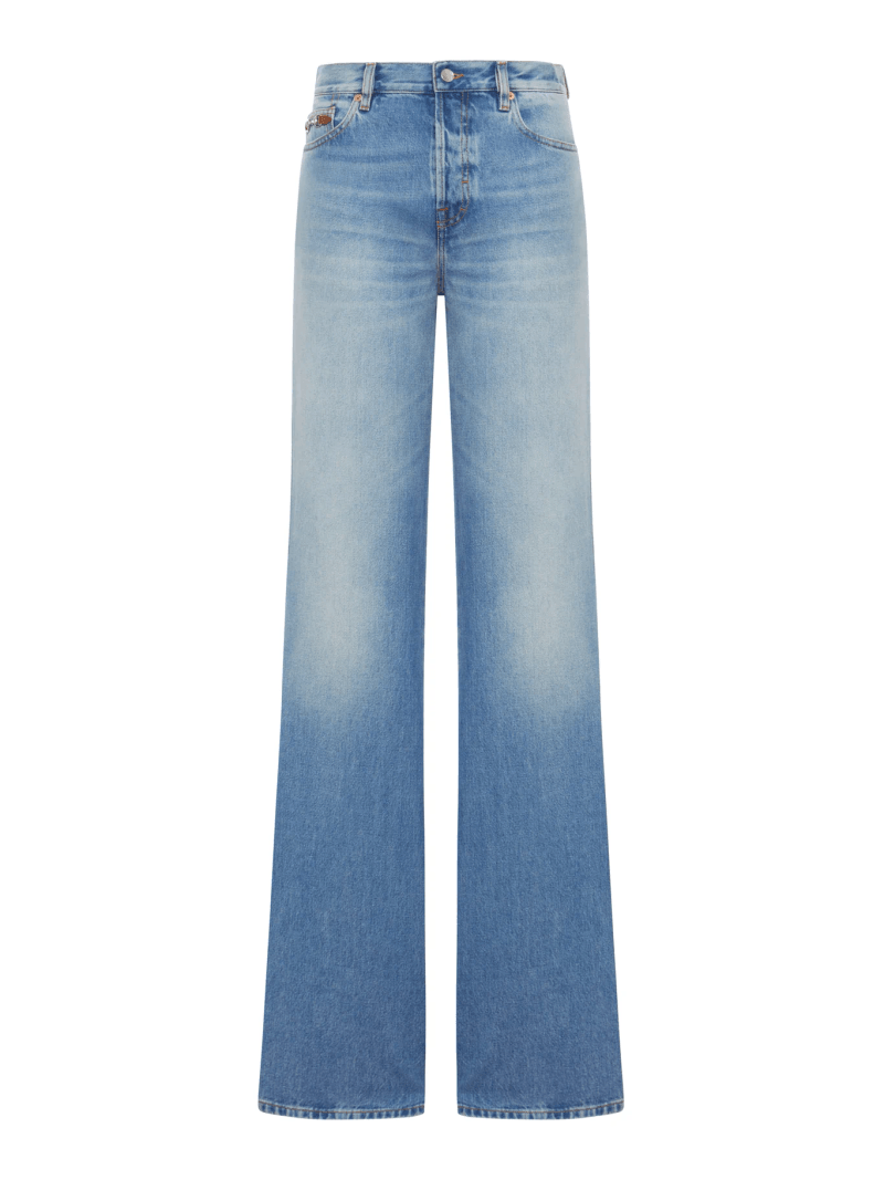 WASHED-EFFECT DENIM FLARE TROUSERS - Gucci - Woman