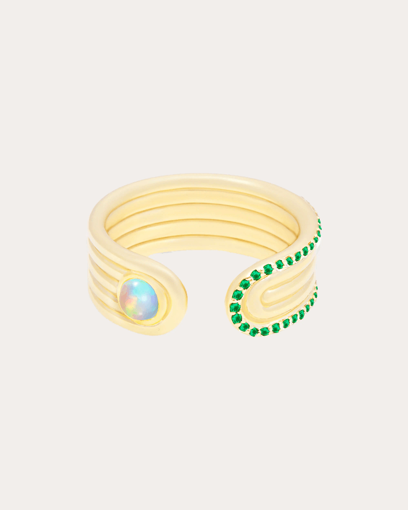 Campbell + Charlotte Women's Tsavorite & Opal Found Ribbed Open Ring in Tsavorite/opal 14K Gold