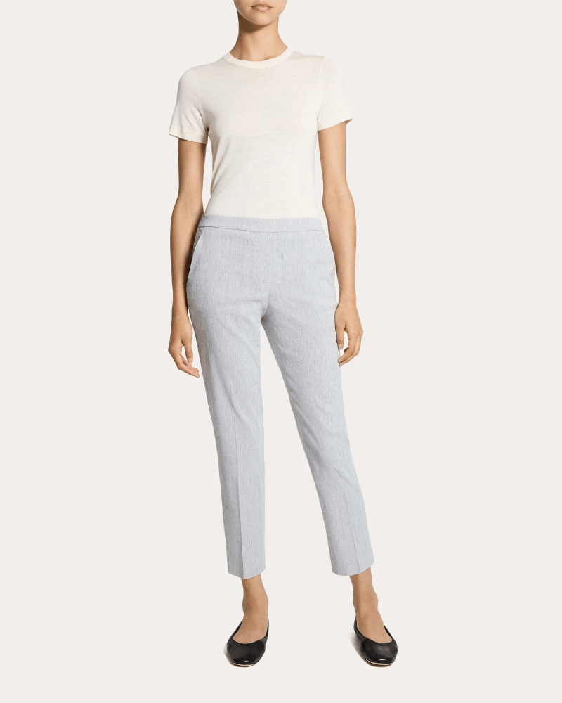 Theory Women's Treeca Textured Linen Cropped Pull-On Pants in Grey Linen/Viscose/Elastane
