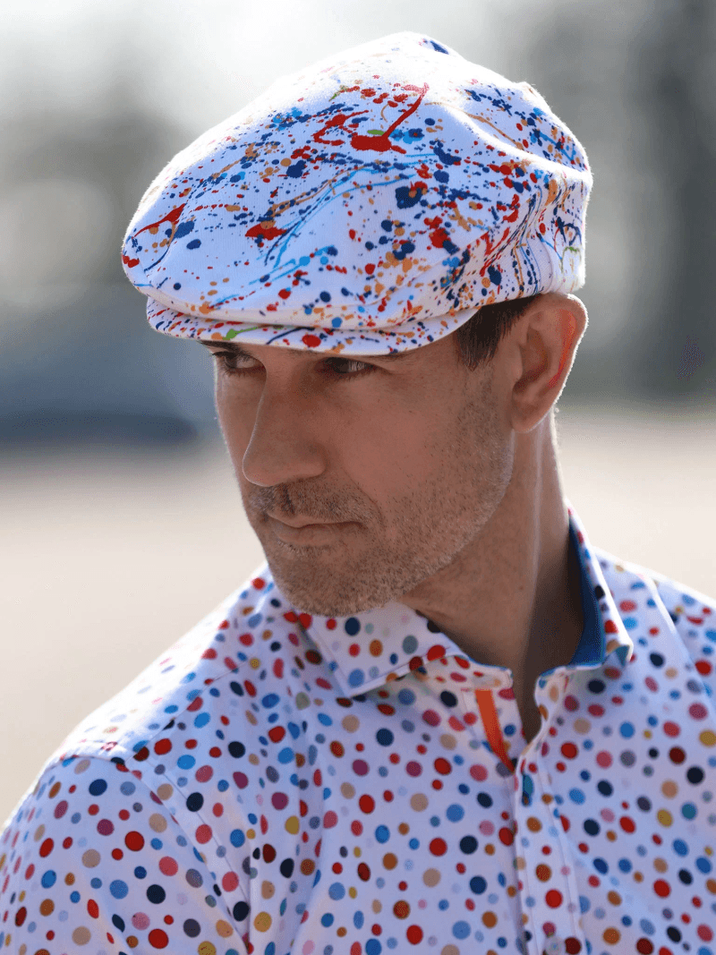 Paint Splash White Printed Flat Cap
