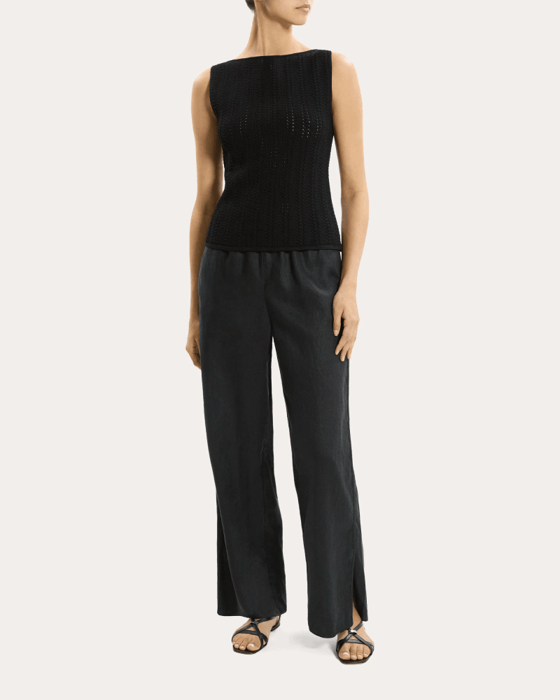 Theory Women's Textured Knit Boatneck Top in Black Viscose/Polyester