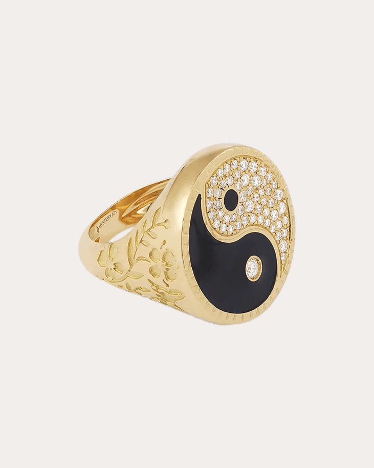 MYSTERYJOY Women's Diamond & 18k Gold Large Yin Yang Signet Ring in Yellow Gold