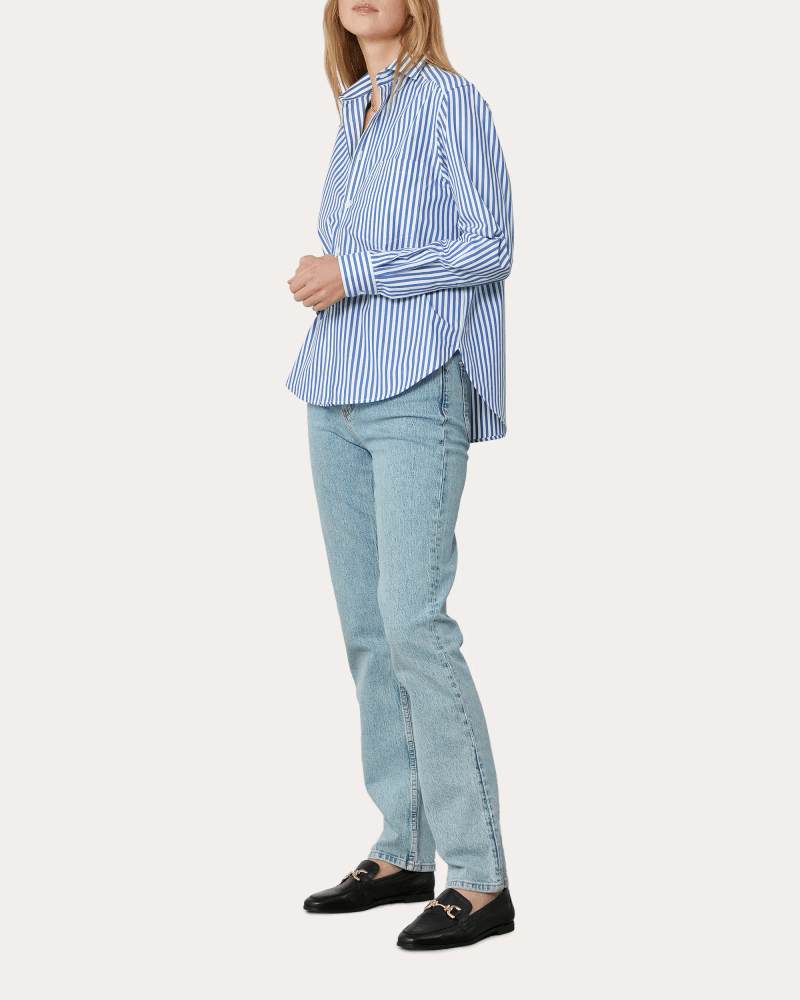 With Nothing Underneath Women's The Classic Stripe Organic Poplin Shirt in Royal Blue Cotton/Denim