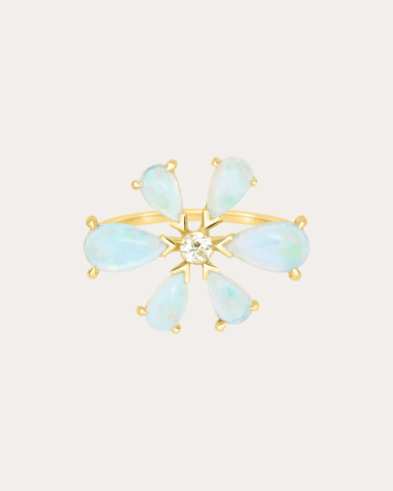 Yi Collection Women's Opal & Diamond 18k Gold Flora Ring in White