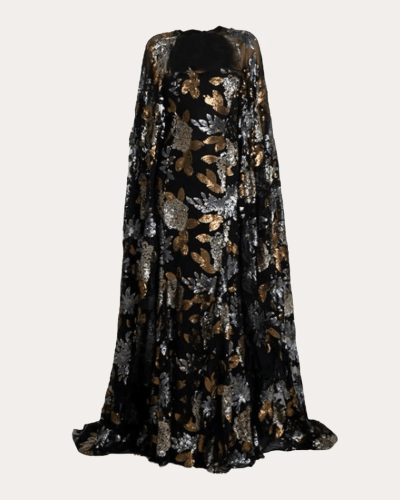 Francisco Arce Women's Ñami Sequin Convertible Cape Gown in Black Cotton/Polyester