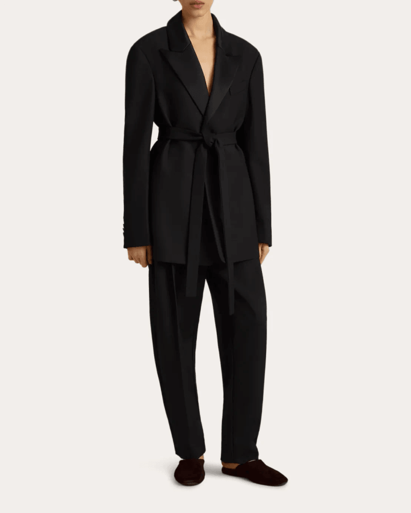 Marina Moscone Women's Wool Belted Boyfriend Blazer in Black
