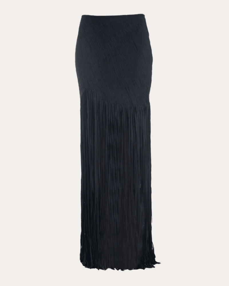 Francisco Arce Women's Valentina Draped Silk Fringe Maxi Skirt in Black