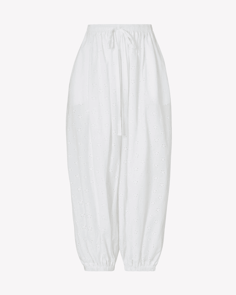 Broderie Tapered Balloon Trouser - White