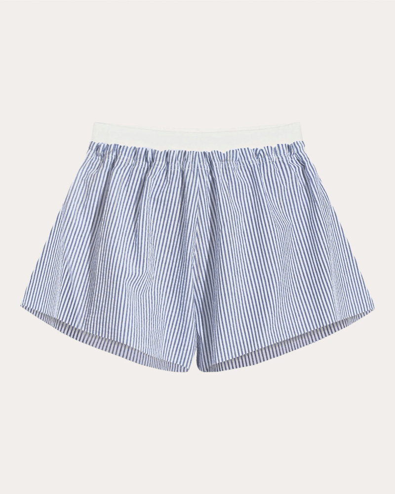 Seaquelle Swim Women's Cloud Stripe Seersucker Pull-On Shorts in Blue Cotton