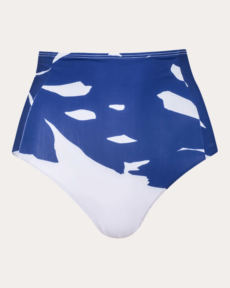 Verdelimon Women's Banes Palms High-Waist Bikini Bottoms in Blue Polyester