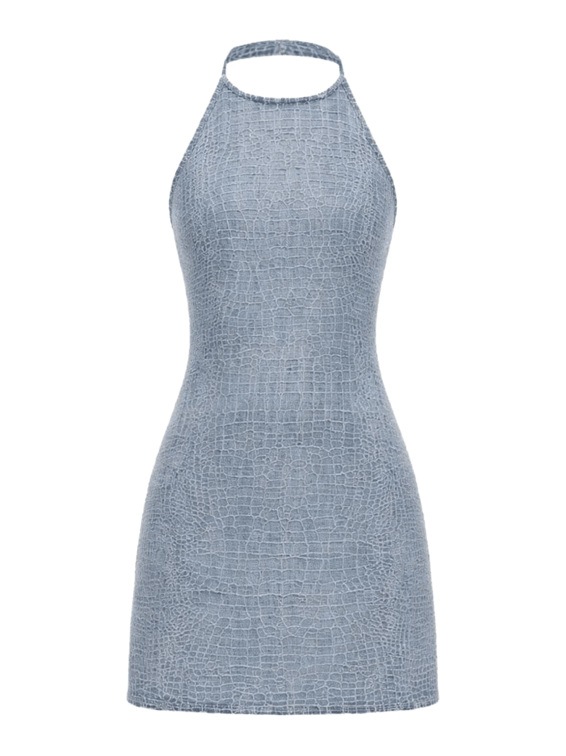 CROCODILE-EFFECT DENIM MINI DRESS WITH RHINESTONE - Self-portrait - Woman