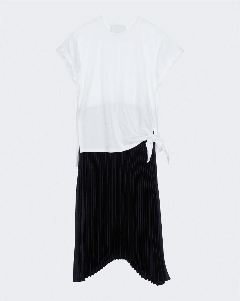 3.1 Phillip Lim Women's Jersey Satin Combo Pleated T-Shirt Dress in White Cotton