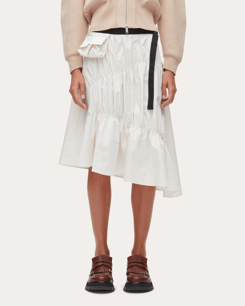 3.1 Phillip Lim Women's Ripstop Shirred Asymmetric Skirt in White Nylon/Polyester