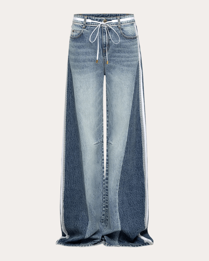 Hellessy Women's Tay Lace-Trim Wide-Leg Jeans in Blue Cotton/Denim/Elastane