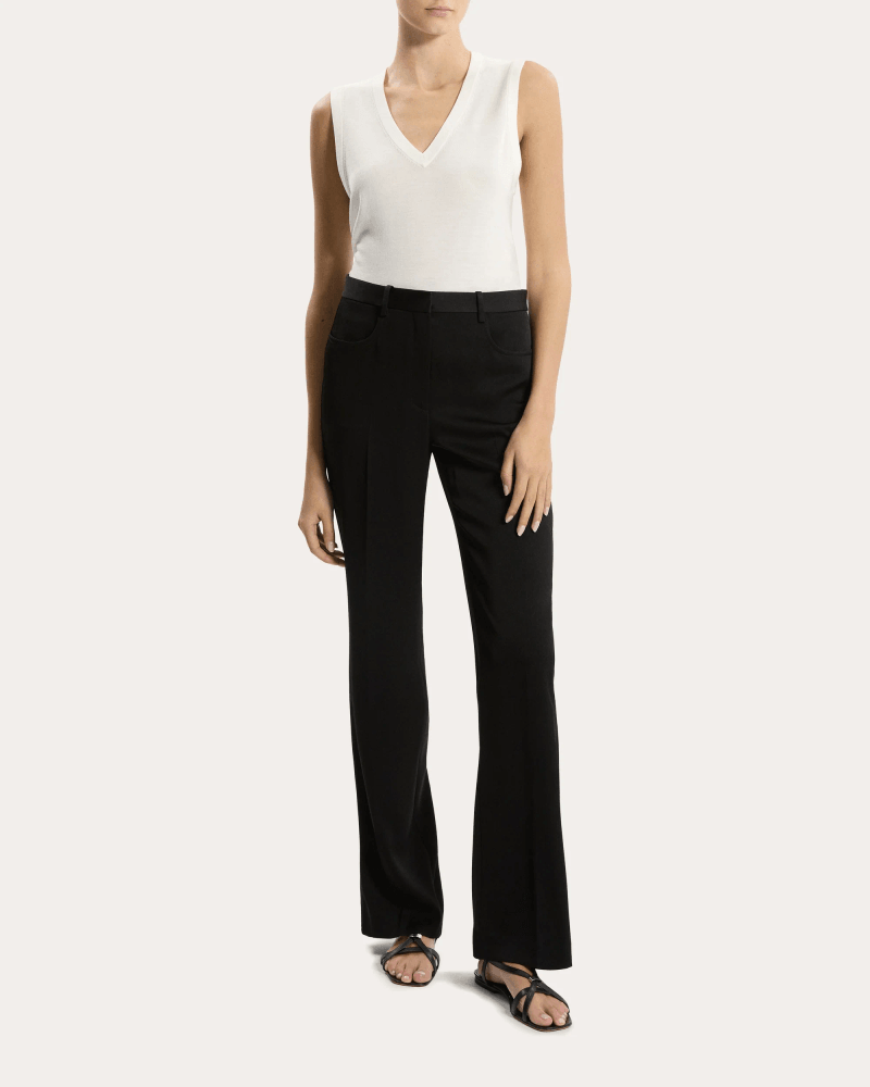 Theory Women's Satin Slim Straight-Leg Pants in Black Polyester/Acetate