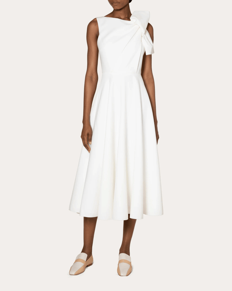 Roksanda Women's Brigitte Bow-Detail Crepe Midi Dress in Ivory Polyester/Acetate/Silk