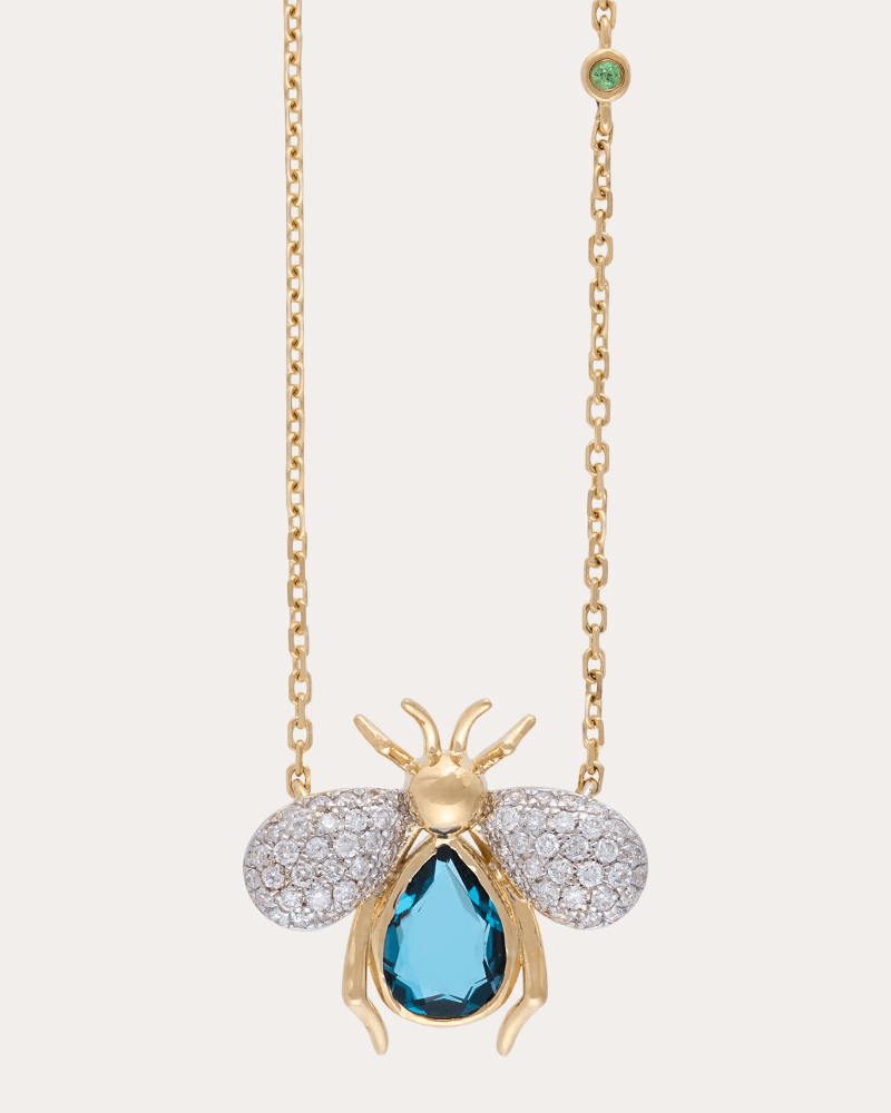 Nelly Rojas Women's Diamond & Blue Topaz Abeja Real Pendant Necklace in London Blue Topaz 18K Gold