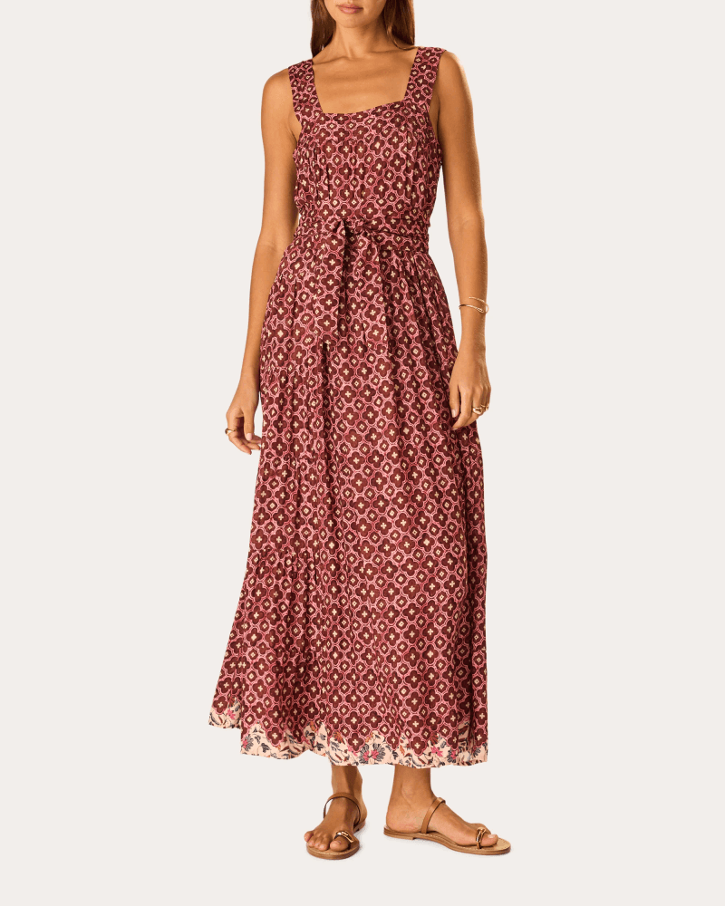 Natalie Martin Women's Jasmine Mosaic Pintucked Tiered Maxi Dress Viscose