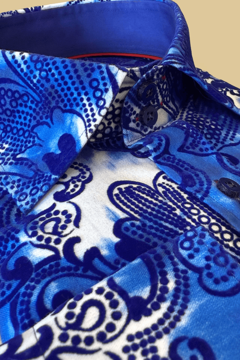 BIG FLORAL FLOCKING SHIRT WITH TIE-DYE SILHOUETTE LUXURY TEXTURED FINISH
