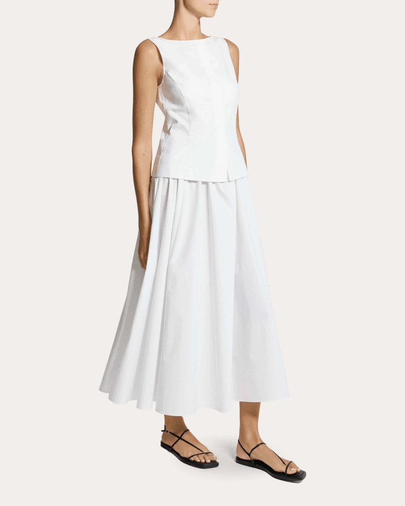 Theory Women's Cotton Poplin Pleated Boatneck Vest Dress in White Cotton/Polyester