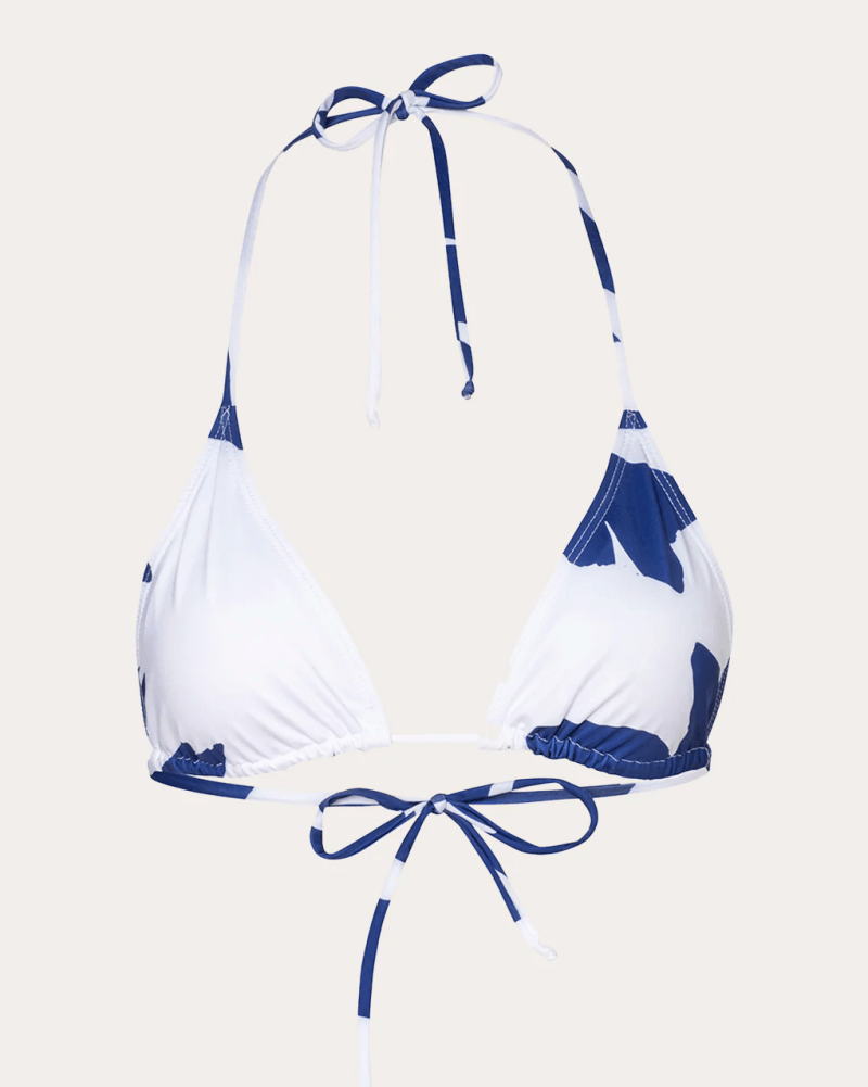 Verdelimon Women's Moa Palms Triangle Bikini Top in Blue Polyester